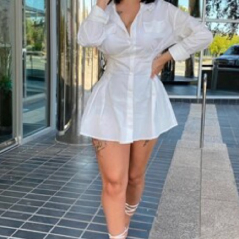 White Buttoned Mini Shirt Dress